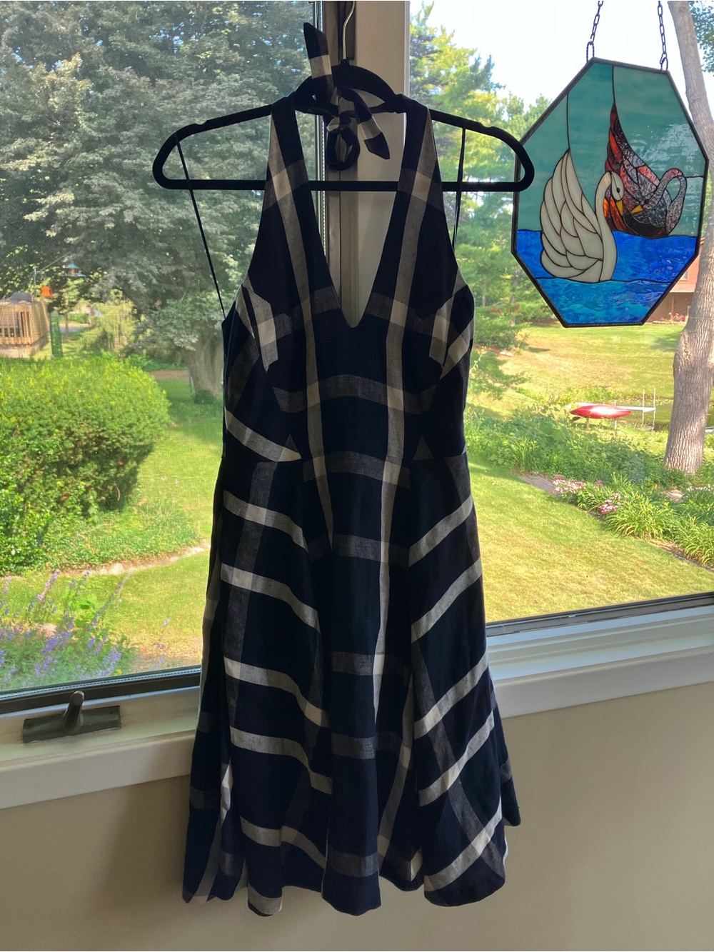 Eva Franco | Navy and White Plaid Halter Dress w/ pockets